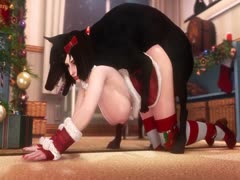 Submissive busty hentai bitch getting fucked by a dog on Christmas Day 